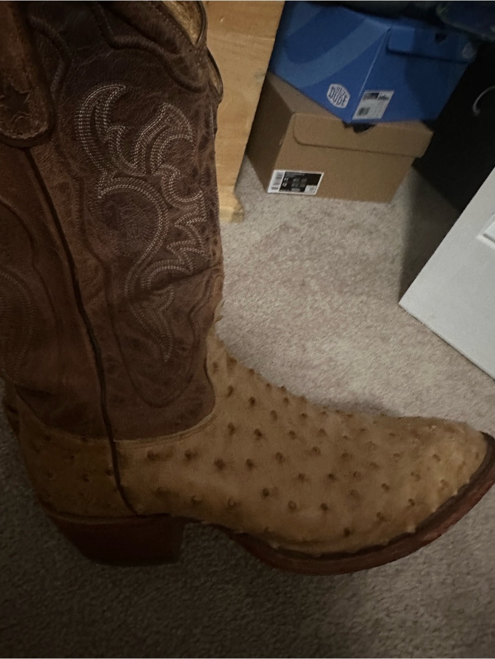 Tony Lama Tan Ostrich-Texture Western Cowboy Boots - Picture 2 of 12